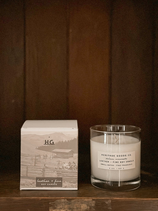 Leather + Pine Candle